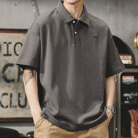 Men's Summer Loose Large Size Polo Shirt Solid Color Short-Sleeved T-Shirt